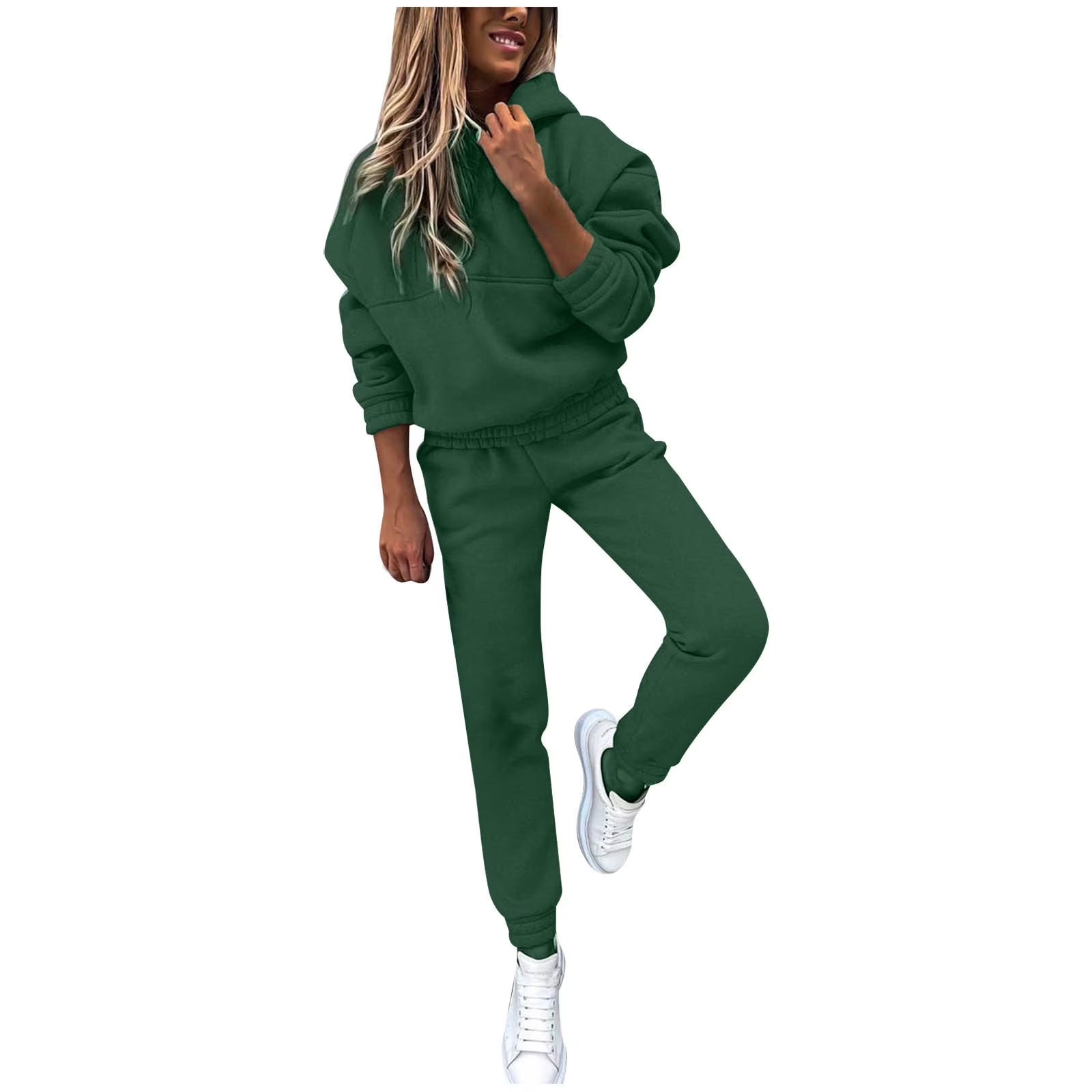 Two Piece Outfits for Women Solid Color Hoodies Tracksuit Sets Sweatsuit Long Sleeve Hoodie and Sweat Pants Jogger Workout Suit with Pockets